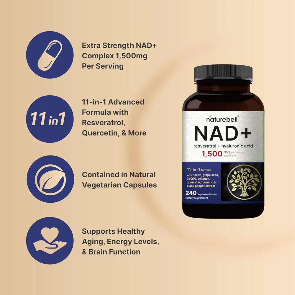 NATUREBELL - Naturebell NAD+ Resveratrol Plus Hyaluronic Acid 240 Capsulas - The Red Vitamin MX - Suplementos Alimenticios - {{ shop.shopifyCountryName }}