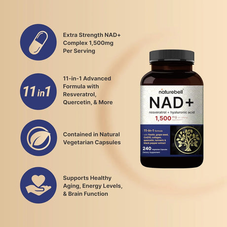 NATUREBELL - Naturebell NAD+ Resveratrol Plus Hyaluronic Acid 240 Capsulas - The Red Vitamin MX - Suplementos Alimenticios - {{ shop.shopifyCountryName }}