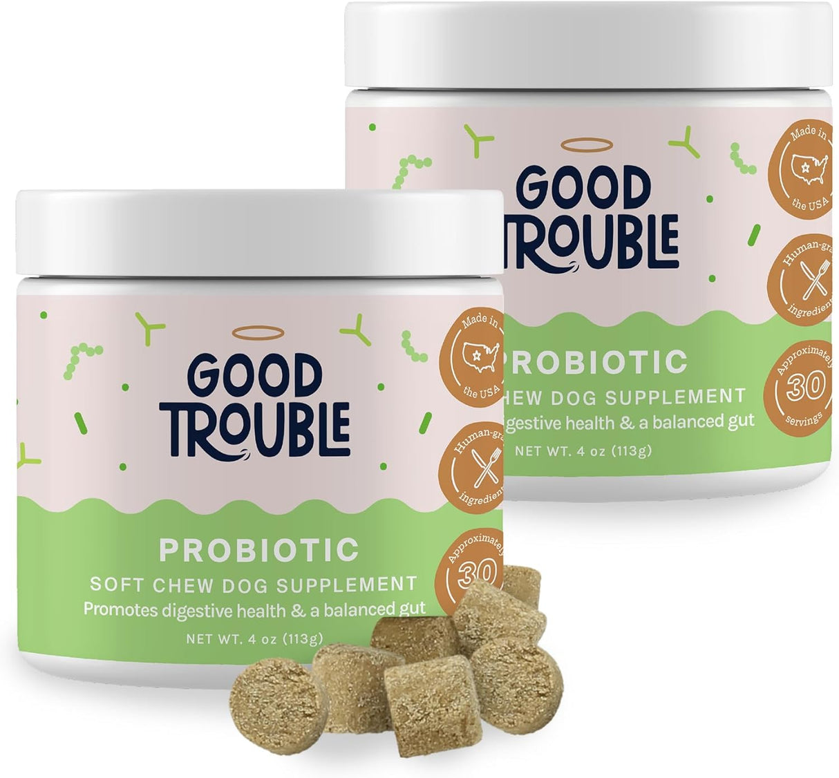 Good Trouble Pets Probiotic Supplement for Dogs Chicken Flavor 30 Masticables 2 Pack