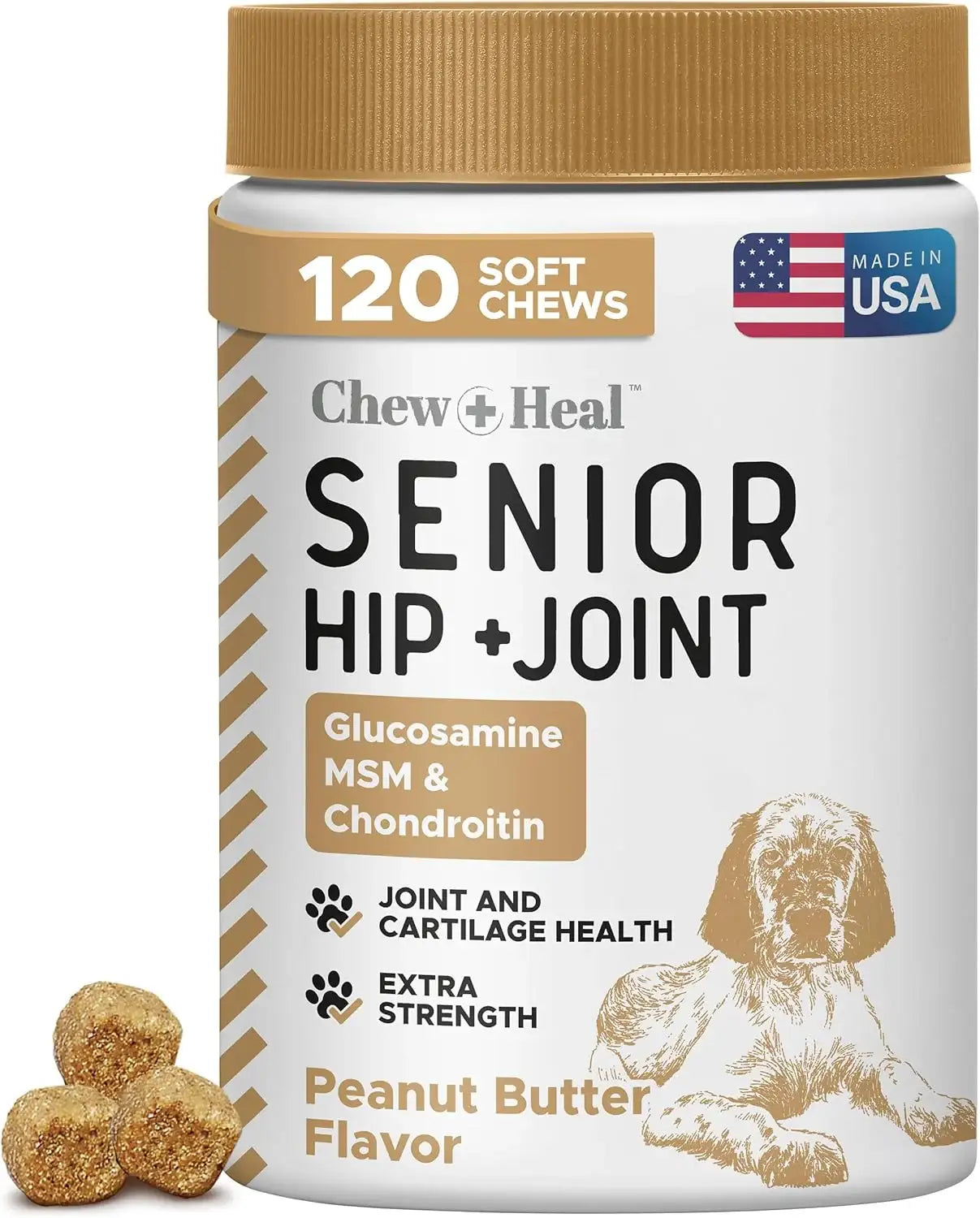 CHEW + HEAL - Chew + Heal Labs Senior Hip and Joint Peanut Butter Flavor 120 Masticables - The Red Vitamin MX - Cuidado De Cadera Y Articulaciones Para Perros - {{ shop.shopifyCountryName }}
