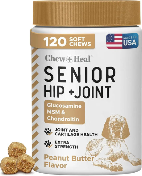 CHEW + HEAL - Chew + Heal Labs Senior Hip and Joint Peanut Butter Flavor 120 Masticables - The Red Vitamin MX - Cuidado De Cadera Y Articulaciones Para Perros - {{ shop.shopifyCountryName }}
