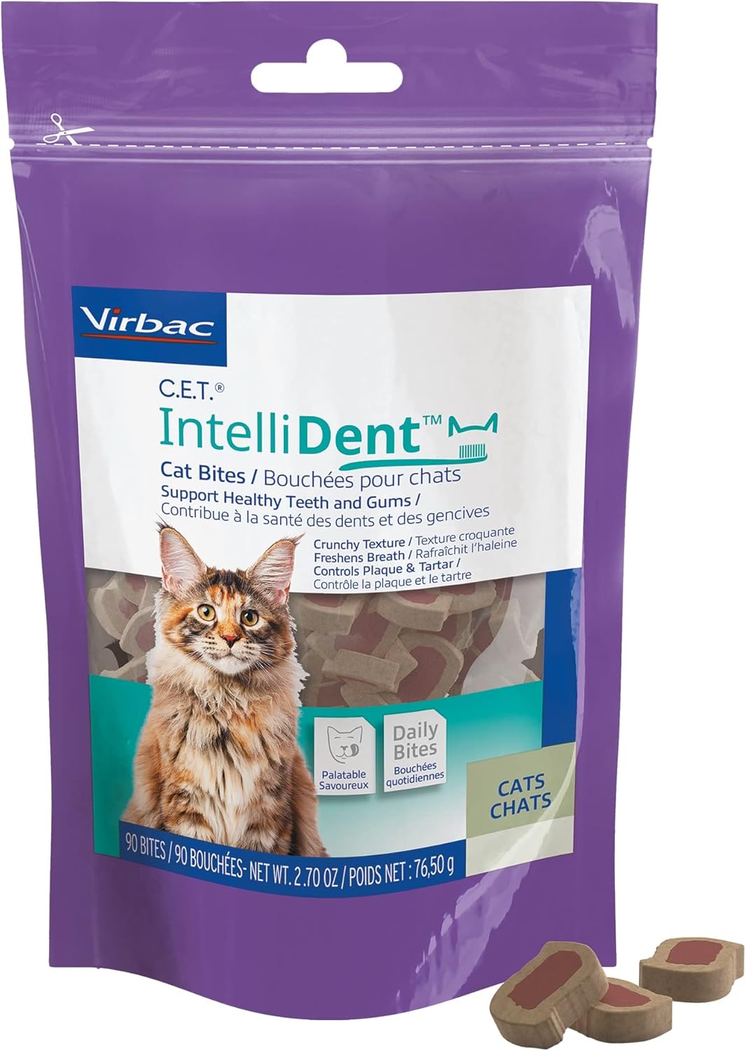 Virbac C.E.T. IntelliDent Cat Bites Dental Care Cat Treats 90 Masticables