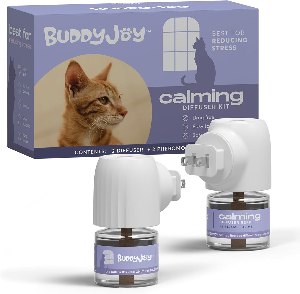 BUDDYJOY Cat Calming Diffuser Refills 2 Diffusers + 2 Refills