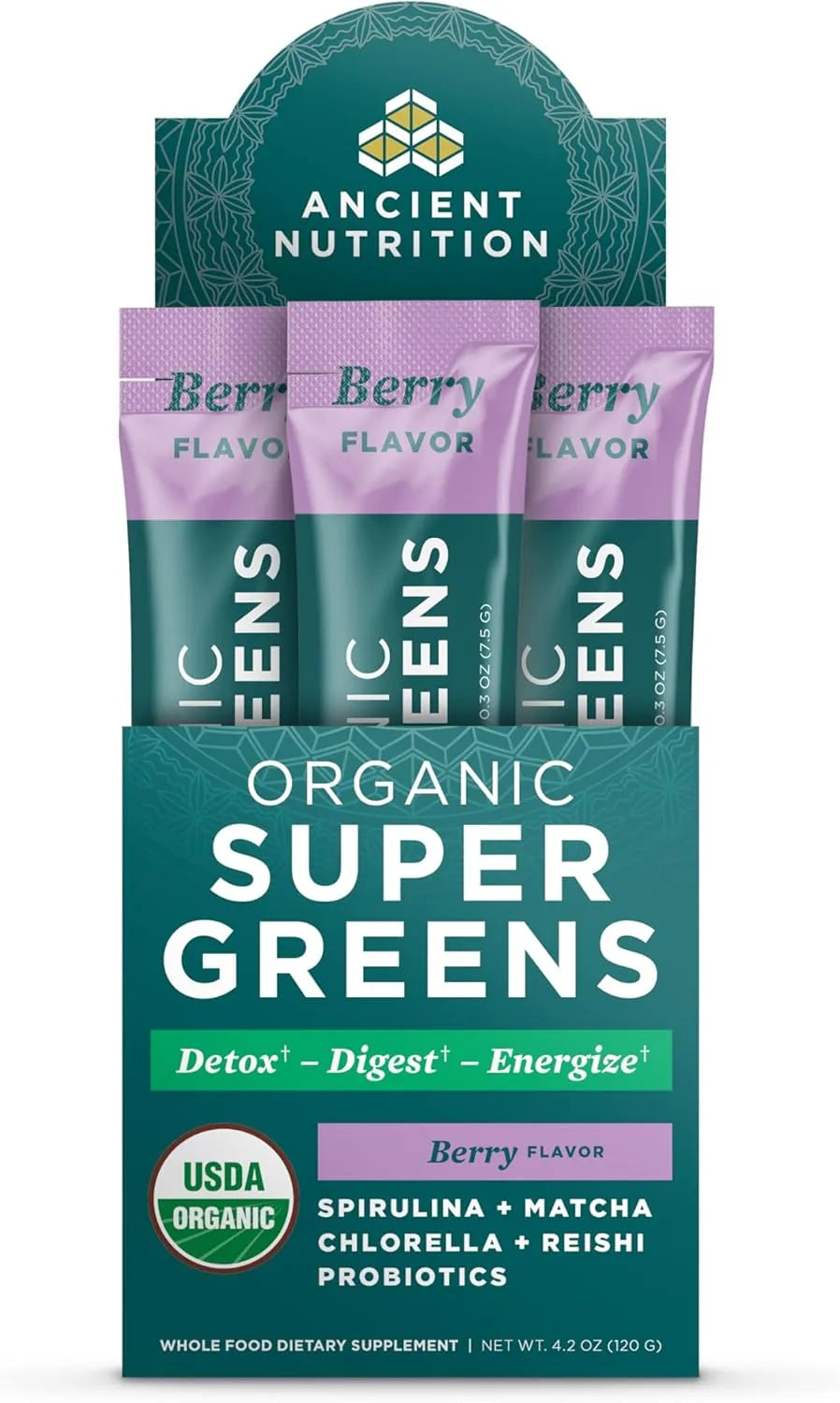 ANCIENT NUTRITION - Ancient Nutrition SuperGreens Powder with Probiotics Organic Berry Flavor 16 Paquetes - The Red Vitamin MX - Suplementos Alimenticios - {{ shop.shopifyCountryName }}