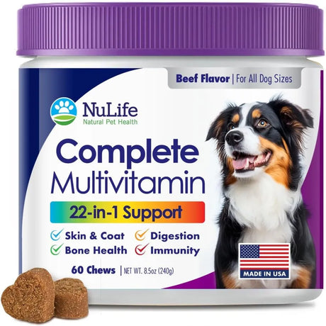 NULIFE - NuLife Natural Pet Health Dog Multivitamin 22-in-1 Support 60 Masticables - The Red Vitamin MX - Multivitamínicos Para Perros - {{ shop.shopifyCountryName }}