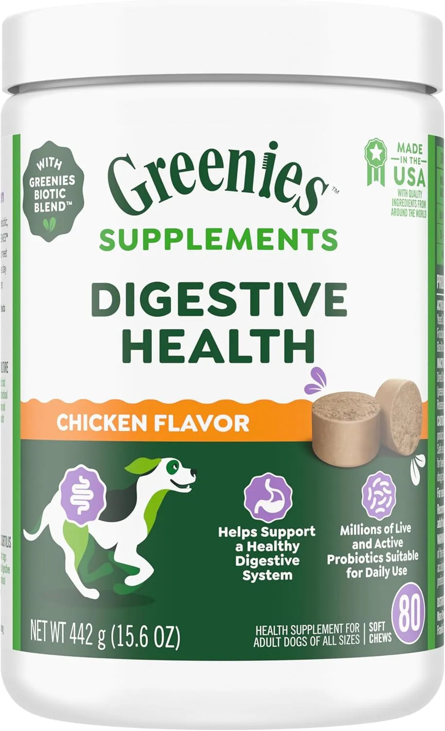 GREENIES - Greenies Supplements Digestive Health Probiotics for Dogs Chicken Flavor 80 Masticables - The Red Vitamin MX - Probióticos Para Perros - {{ shop.shopifyCountryName }}