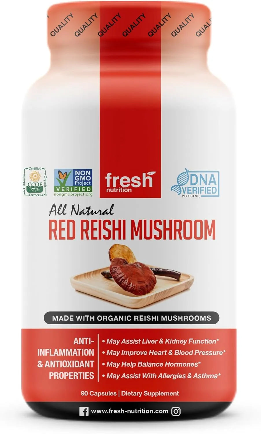 FRESH NUTRITION - Fresh Nutrition Organic Reishi Mushroom 90 Capsulas - The Red Vitamin MX - Suplementos Alimenticios - {{ shop.shopifyCountryName }}