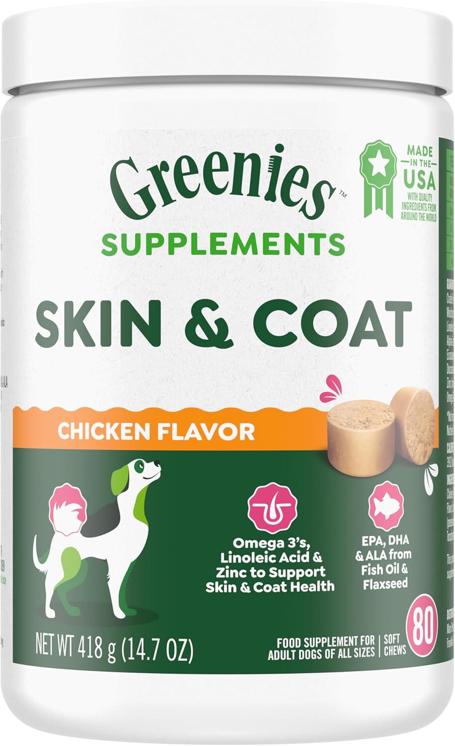 Greenies Supplements Dog Skin and Coat Chicken Flavor 80 Masticables