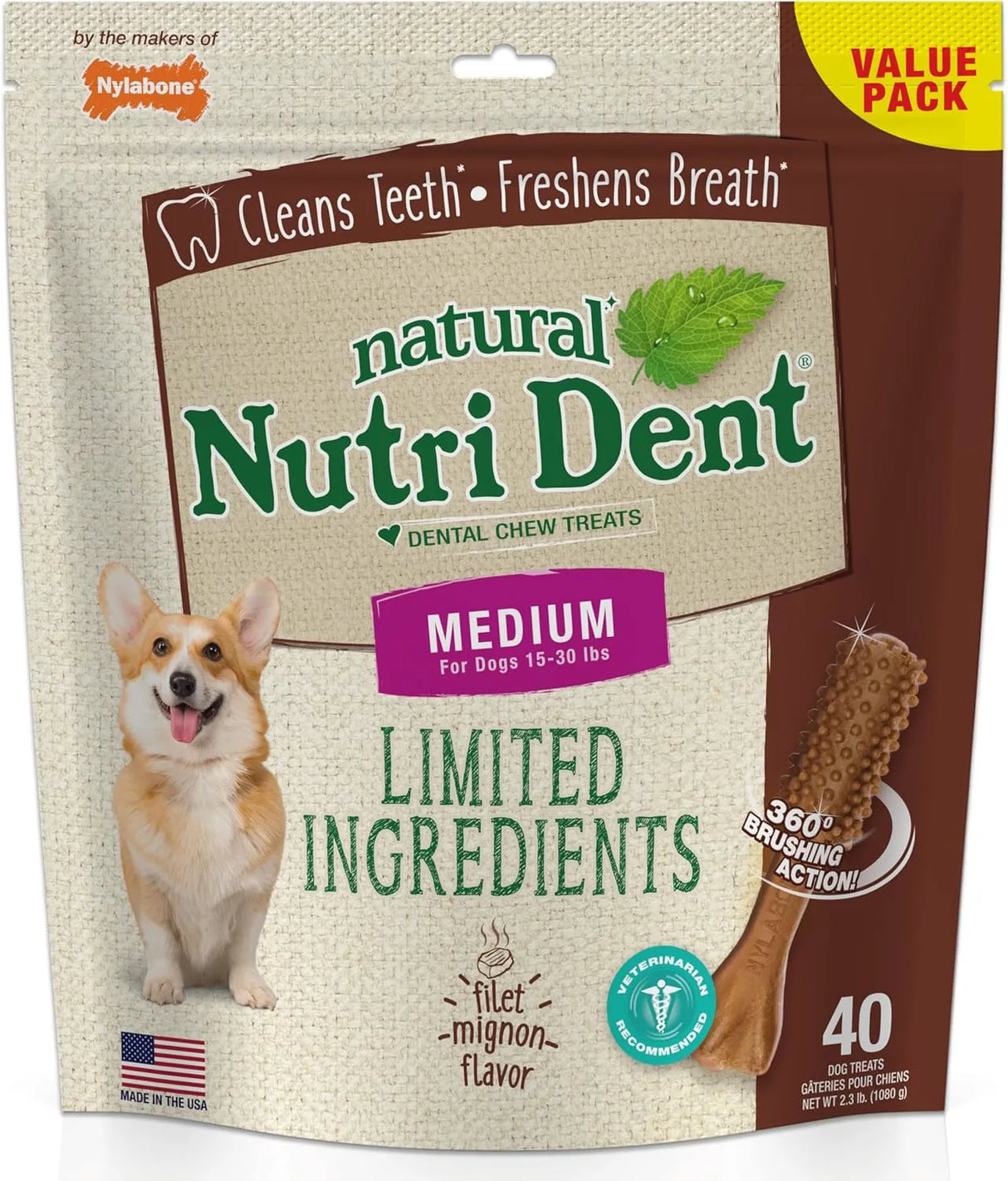 NYLABONE - Nylabone Nutri Dent Dog Dental Chews Medium Filet Mignon Flavor 40 Piezas - The Red Vitamin MX - Cuidado Dental Para Perros - {{ shop.shopifyCountryName }}