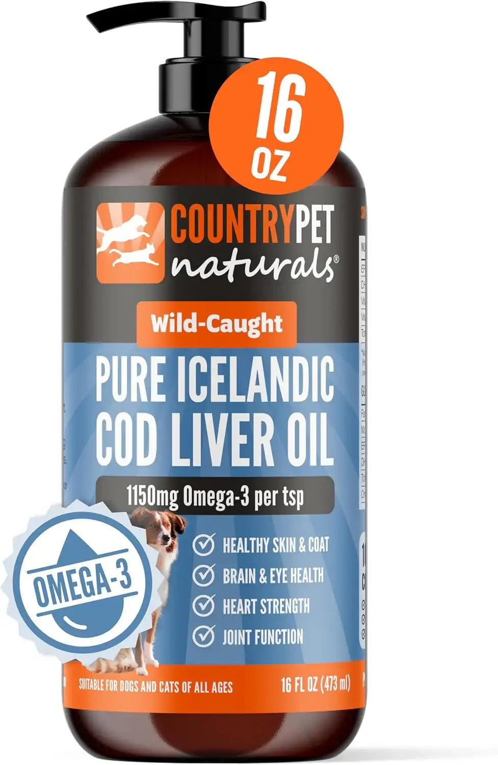 COUNTRYPET NATURALS - CountryPet Naturals Wild Caught Pure Cod Liver Oil 16 Fl.Oz. - The Red Vitamin MX - Aceite De Pescado Para Perros - {{ shop.shopifyCountryName }}