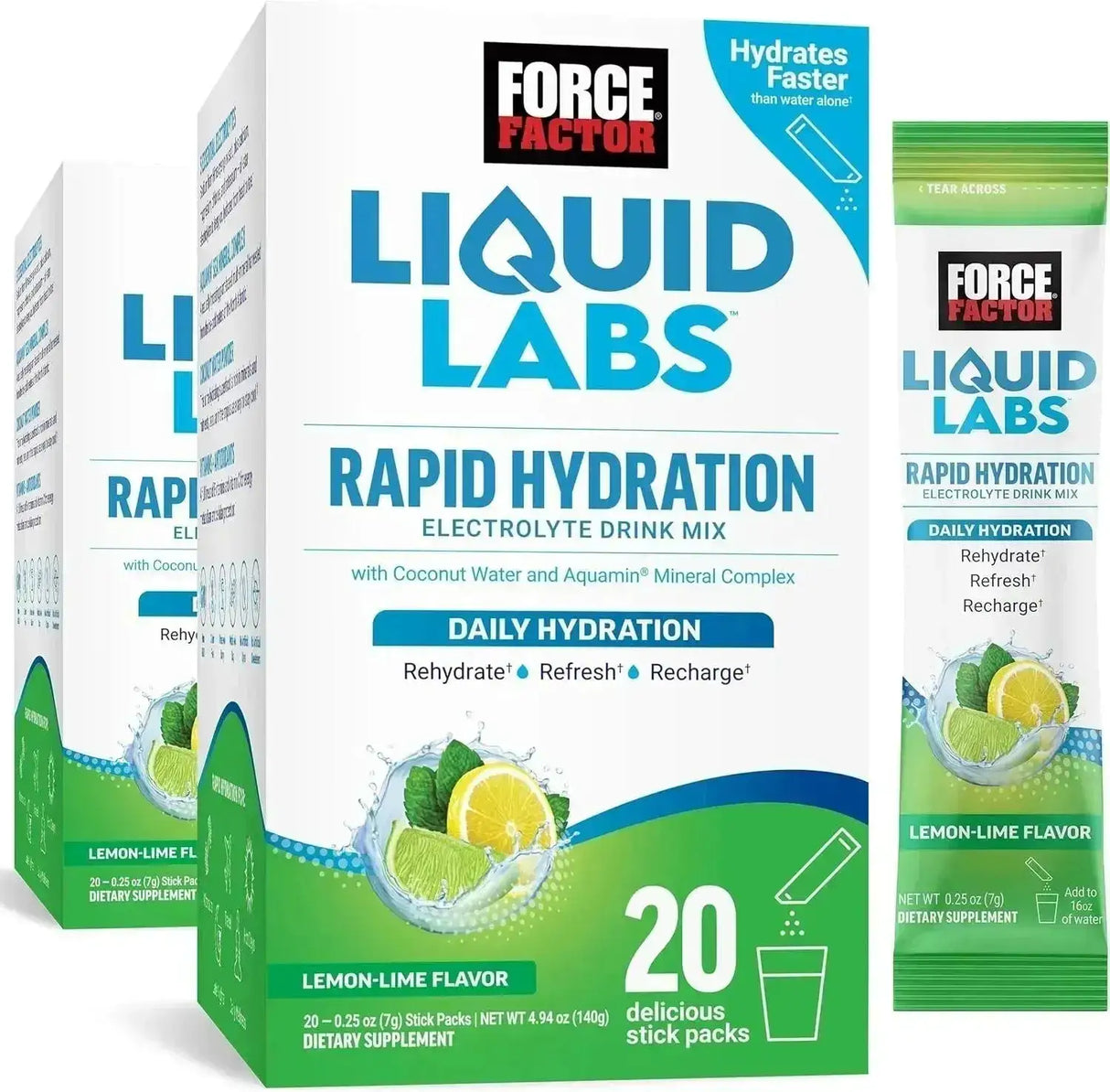 FORCE FACTOR - Force Factor Liquid Labs Electrolytes Powder Lemon Lime 20 Paquetes 2 Pack - The Red Vitamin MX - Suplementos Alimenticios - {{ shop.shopifyCountryName }}