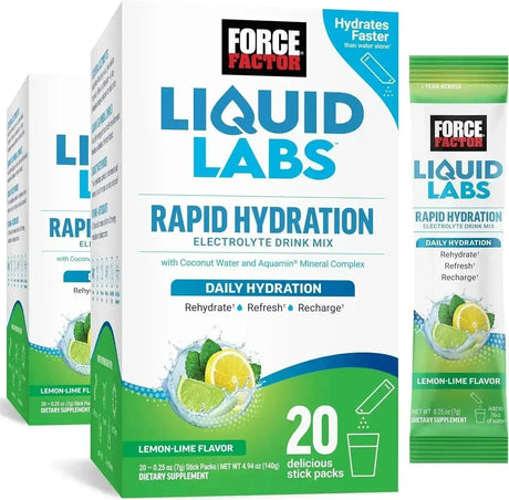 FORCE FACTOR - Force Factor Liquid Labs Electrolytes Powder Lemon Lime 20 Paquetes 2 Pack - The Red Vitamin MX - Suplementos Alimenticios - {{ shop.shopifyCountryName }}