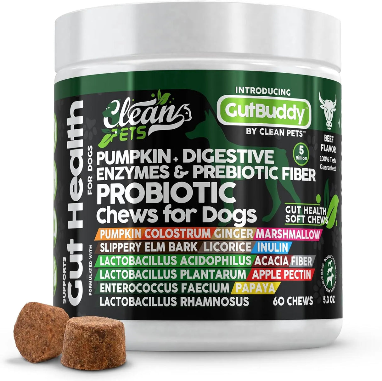 CLEAN PETS - Clean Pets Probiotics for Dogs with Pumpkin Colostrum Digestive Enzymes 60 Masticables - The Red Vitamin MX - Probióticos Para Perros - {{ shop.shopifyCountryName }}