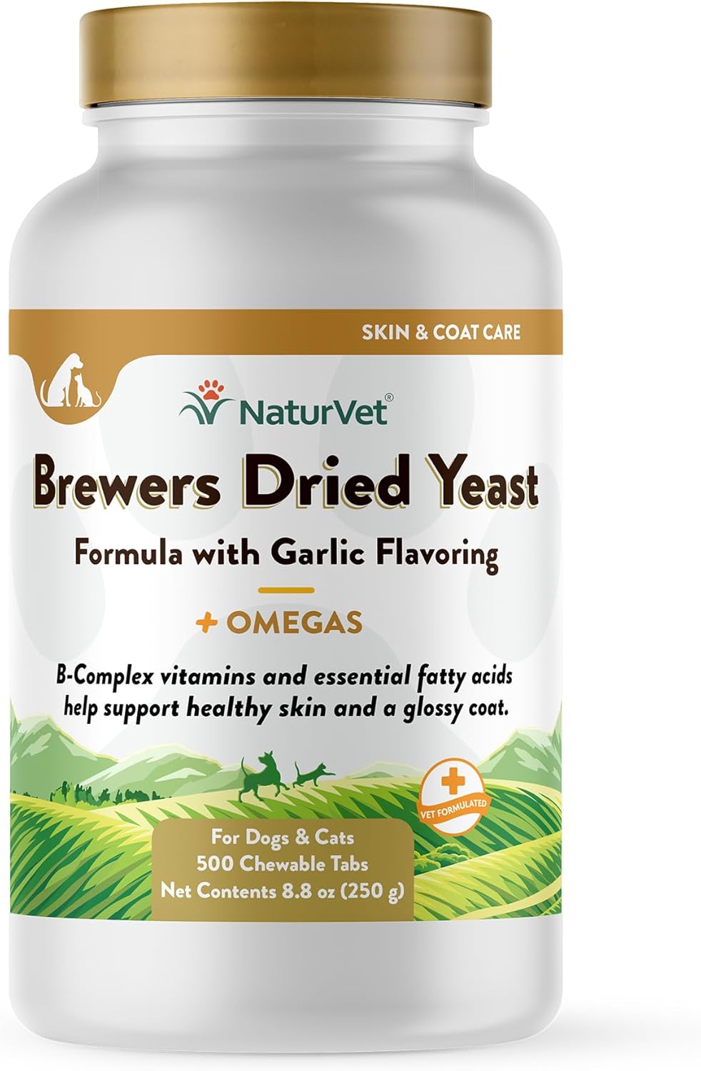 NaturVet Brewer’s Dried Yeast Formula with Garlic Flavoring Plus Omegas 500 Tabletas Masticables