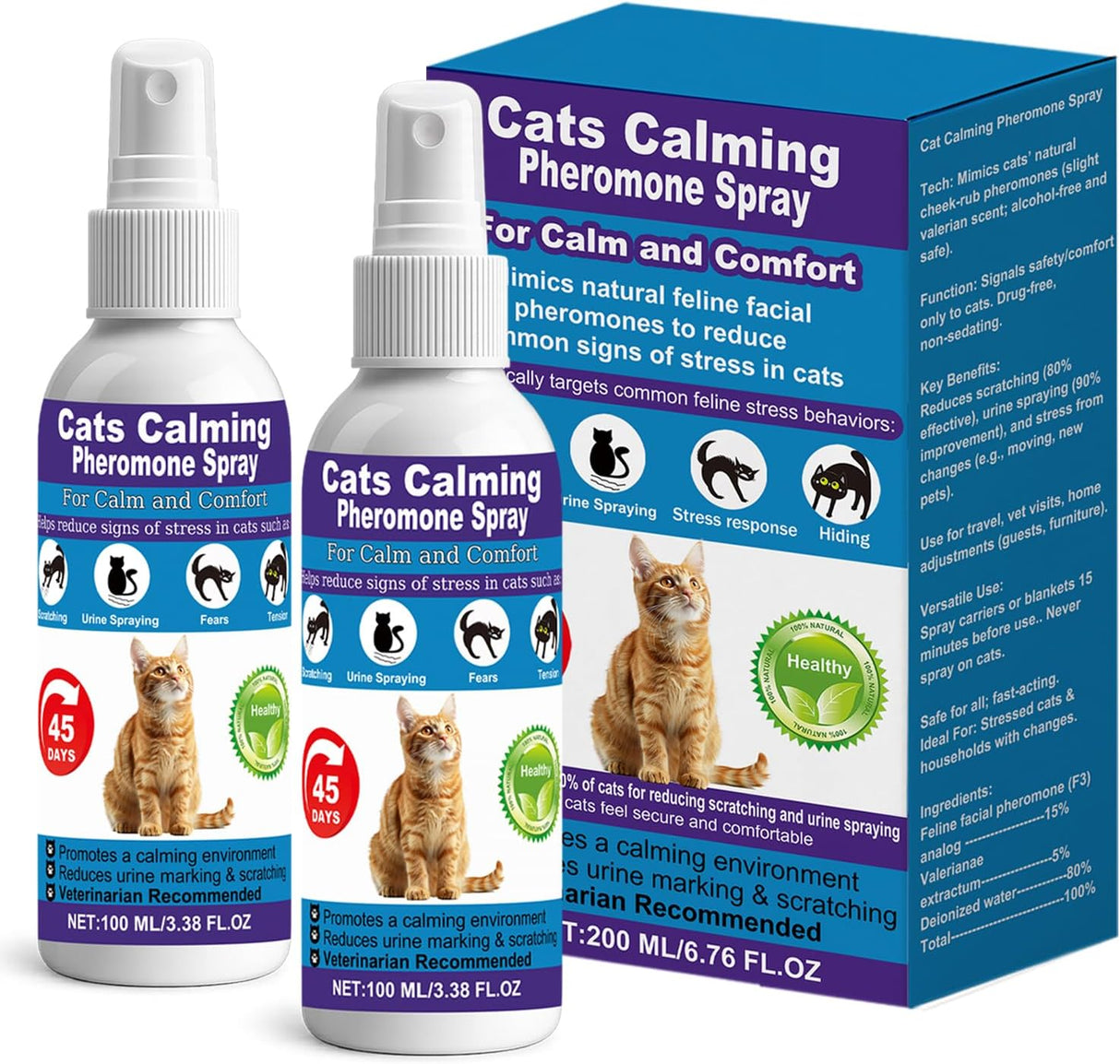 TKMTCNOP Cat Calming Pheromone Spray for Stress & Anxiety Relief 100Ml. 2 Pack