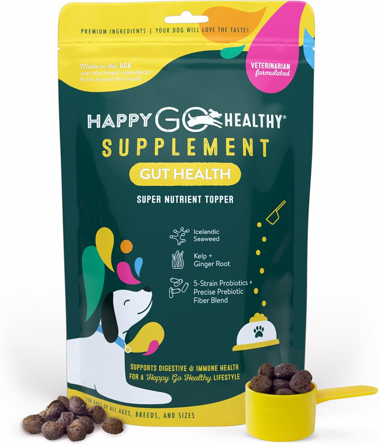 HAPPY GO HEALTHY Dog Gut Health Probiotics Supplement 60 Servicios