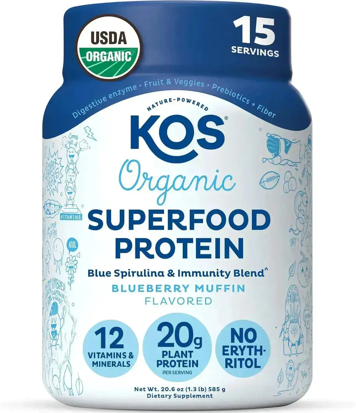 KOS - KOS Organic Plant Based Protein Powder Blueberry Muffin 15 Servicios 585Gr. - The Red Vitamin MX - Suplementos Alimenticios - {{ shop.shopifyCountryName }}