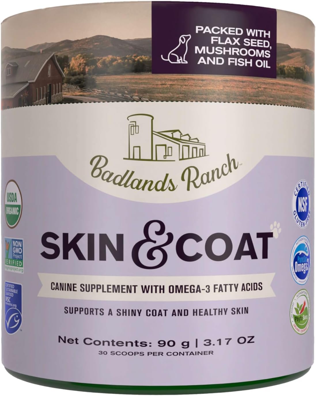 BADLANDS RANCH Skin & Coat Canine Supplement w/Omega-3 Fatty Acids 90Gr.