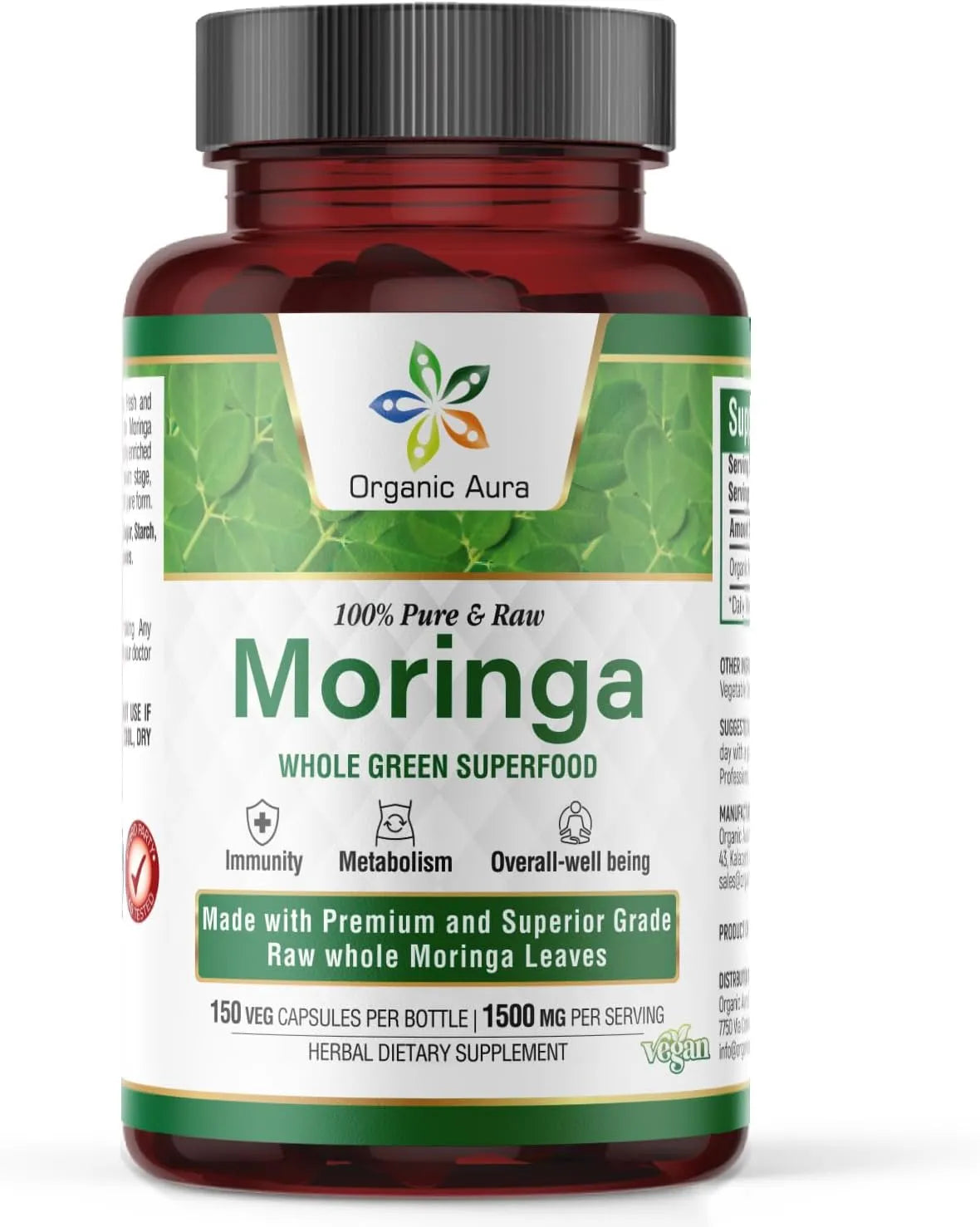 ORGANIC AURA - Organic Aura Moringa Leaf 1500Mg. 150 Capsulas - The Red Vitamin MX - Suplementos Alimenticios - {{ shop.shopifyCountryName }}