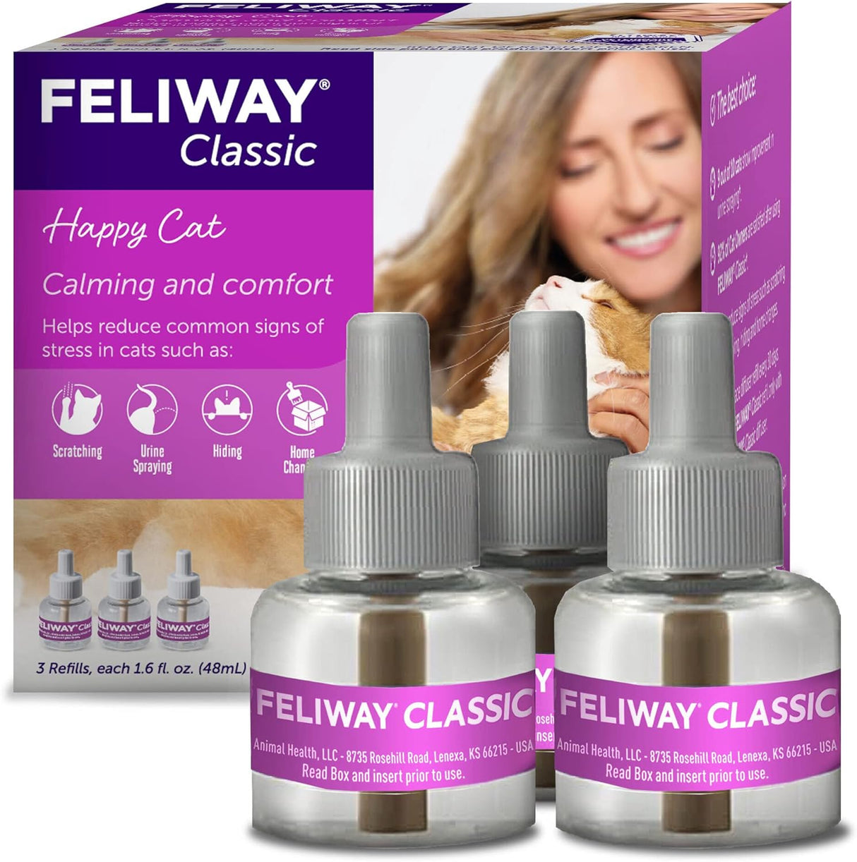 FELIWAY Classic 30 Day Cat Calming Refill for Pheromone Diffuser 48Ml. 3 Pack