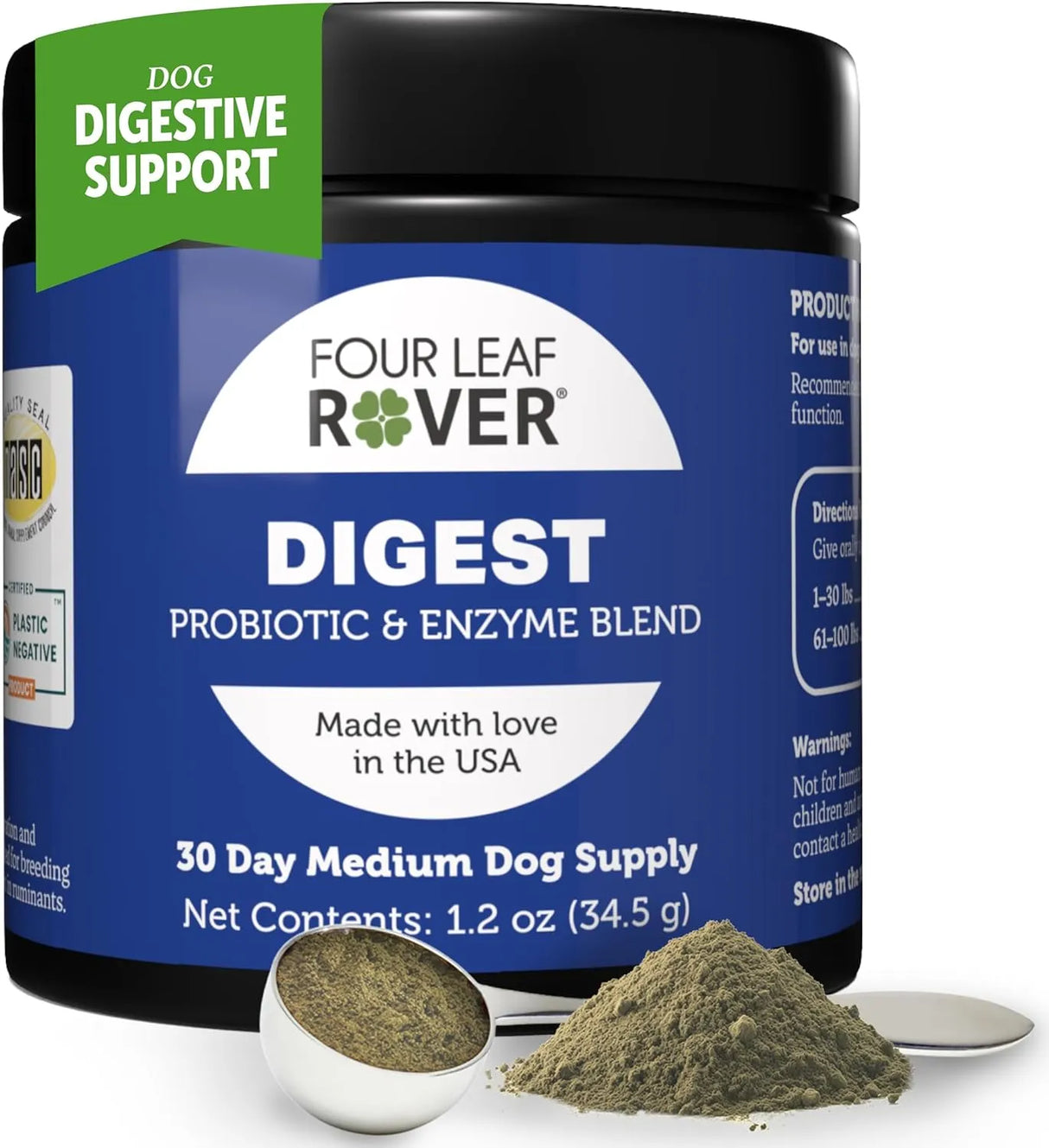 FOUR LEAF ROVER - FOUR LEAF ROVER Digest Dog Digestive Support with Digestive Enzymes and Probiotics 34.5Gr. - The Red Vitamin MX - Probióticos Para Perros - {{ shop.shopifyCountryName }}