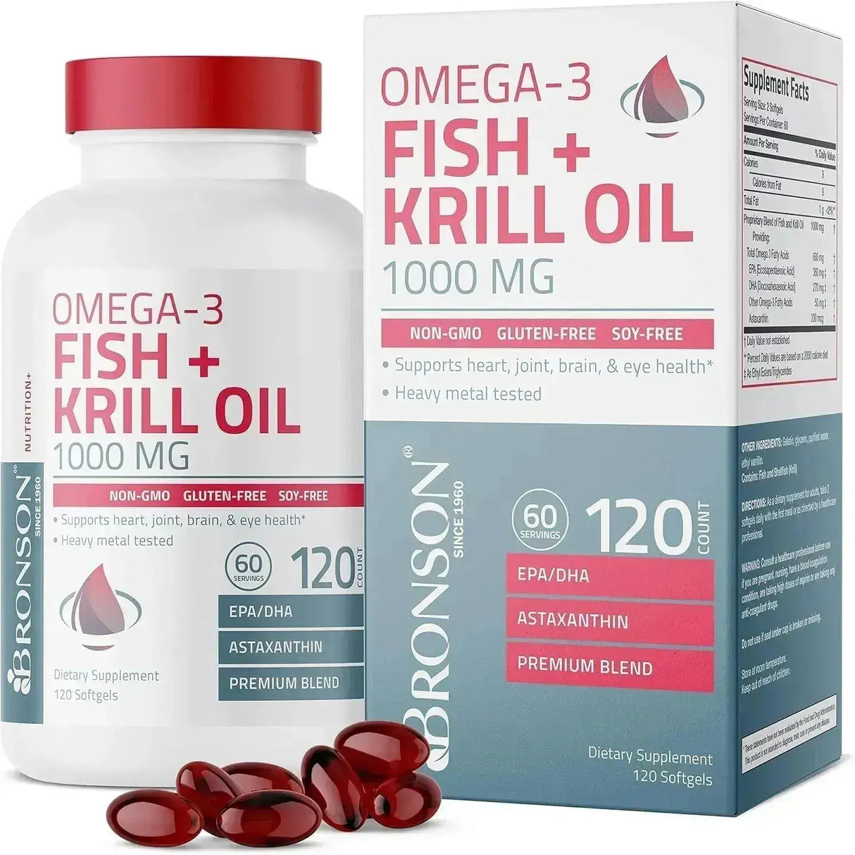 BRONSON - Bronson Omega-3 Fish + Krill Oil 1000Mg. 120 Capsulas Blandas - The Red Vitamin MX - Suplementos Alimenticios - {{ shop.shopifyCountryName }}