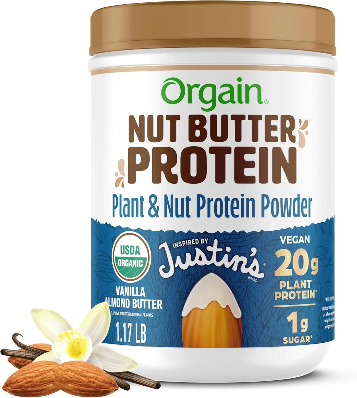 ORGAIN - Orgain X Justin's Organic Vegan Nut Butter Protein Powder Vanilla Almond Butter 1.17 Lb. - The Red Vitamin MX - Suplementos Alimenticios - {{ shop.shopifyCountryName }}