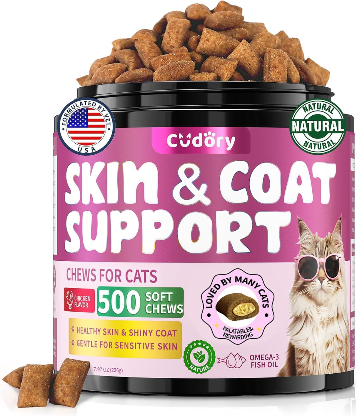 Cudory Natural Skin and Coat Support for Cats 500 Masticables