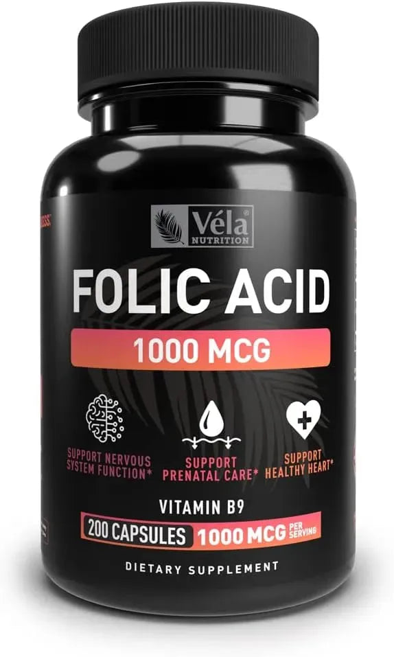 VELA NUTRITION - Vela Folic Acid 1000mcg 200 Capsulas - The Red Vitamin MX - Suplementos Alimenticios - {{ shop.shopifyCountryName }}