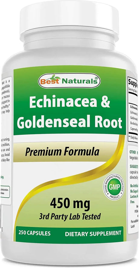 BEST NATURALS - Best Naturals Echinacea Goldenseal 450Mg. 250 Capsulas - The Red Vitamin MX - Suplementos Alimenticios - {{ shop.shopifyCountryName }}