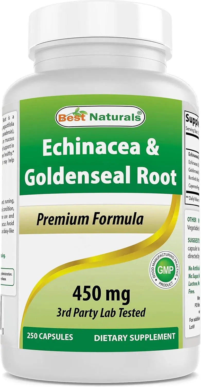 BEST NATURALS - Best Naturals Echinacea Goldenseal 450Mg. 250 Capsulas - The Red Vitamin MX - Suplementos Alimenticios - {{ shop.shopifyCountryName }}
