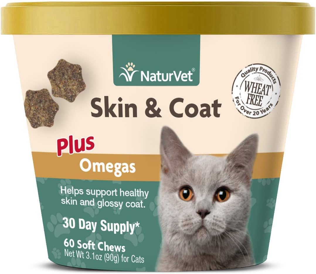 NaturVet Skin & Coat Plus Omegas for Cats 60 Masticables