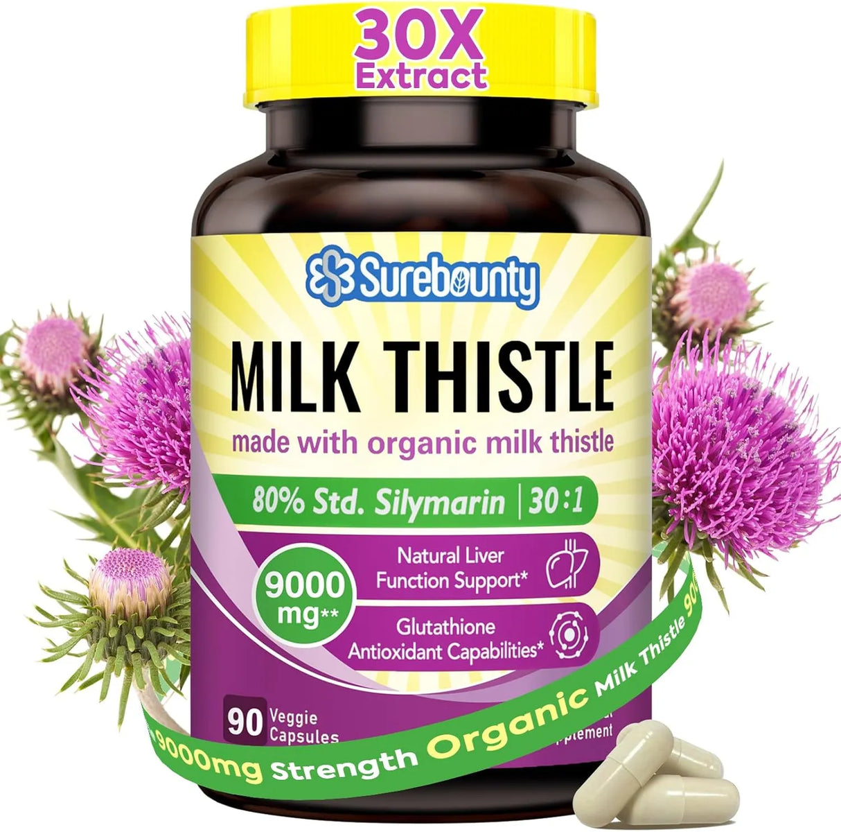 SUREBOUNTY - Surebounty Organic Milk Thistle 9000Mg. 90 Capsulas - The Red Vitamin MX - Suplementos Alimenticios - {{ shop.shopifyCountryName }}