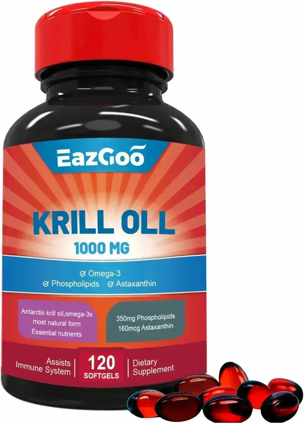 EAZGOO - EAZGOO Antarctic Krill Oil 1000Mg. 120 Capsulas Blandas - The Red Vitamin MX - Suplementos Alimenticios - {{ shop.shopifyCountryName }}