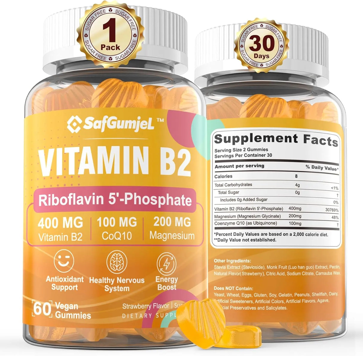 SAFGUMJEL - Safgumjel Bioactive Form Vitamin B2 Riboflavin 400Mg. 60 Gomitas - The Red Vitamin MX - Suplementos Alimenticios - {{ shop.shopifyCountryName }}