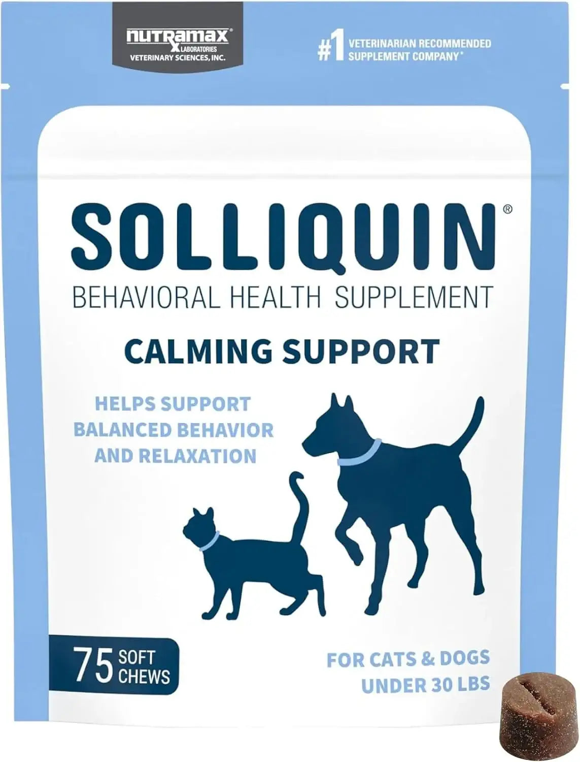 NUTRAMAX - Nutramax Solliquin Calming Behavioral Health Supplement for Small to Medium Dogs and Cats 75 Masticables - The Red Vitamin MX - Relajantes Para Perros - {{ shop.shopifyCountryName }}