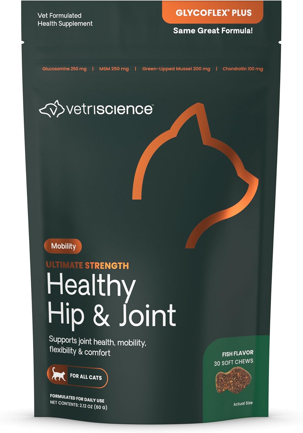 VetriScience Ultimate Strength Healthy Hip & Joint Chews Cats Fish Flavor 30 Masticables