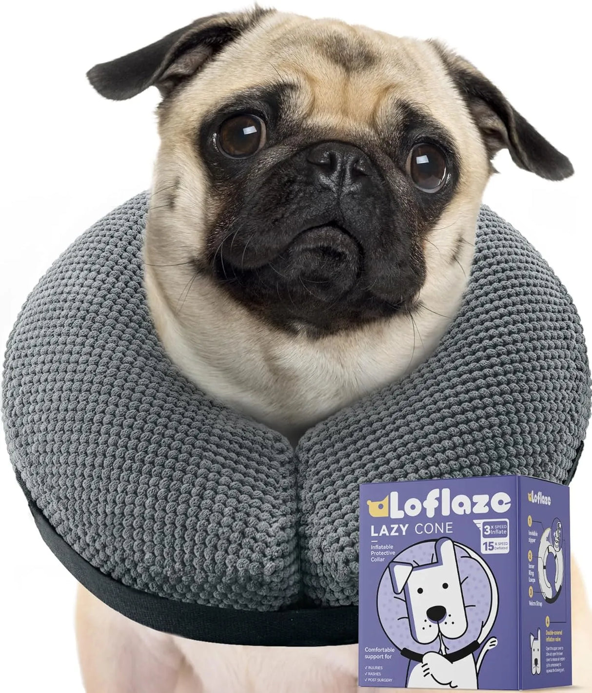 LOFLAZE - Loflaze Soft Inflatable Dog Cone Collar GREY LARGE - The Red Vitamin MX - Collares y Conos De Recuperación Para Perros - {{ shop.shopifyCountryName }}