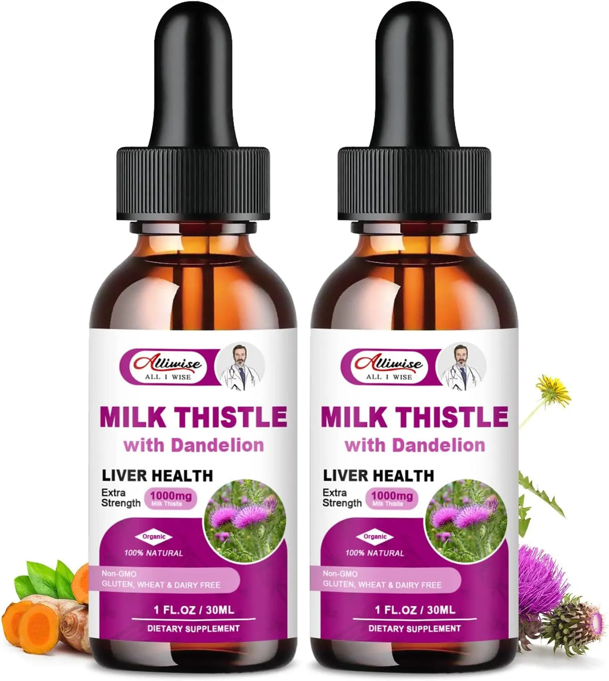 ALLIWISE - Alliwise Milk Thistle Extract Liver Health 1 Fl.Oz. 2 Pack - The Red Vitamin MX - Suplementos Alimenticios - {{ shop.shopifyCountryName }}