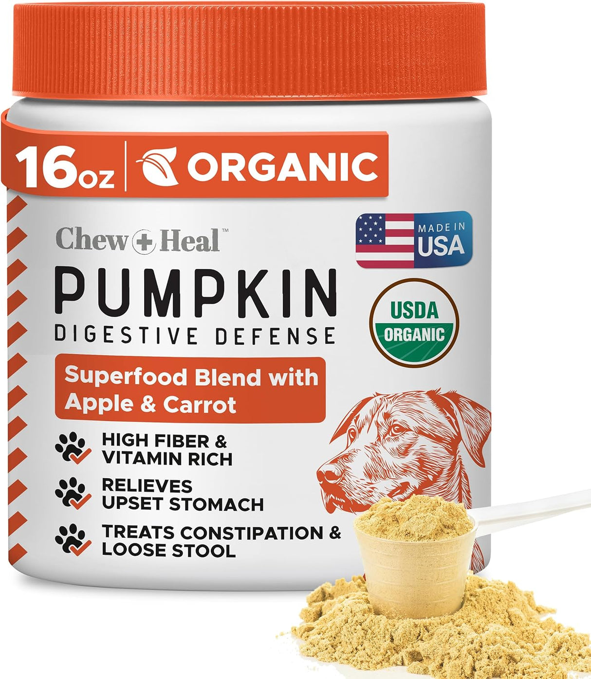 Chew + Heal Labs Organic Pumpkin Powder for Dogs 16 Oz.