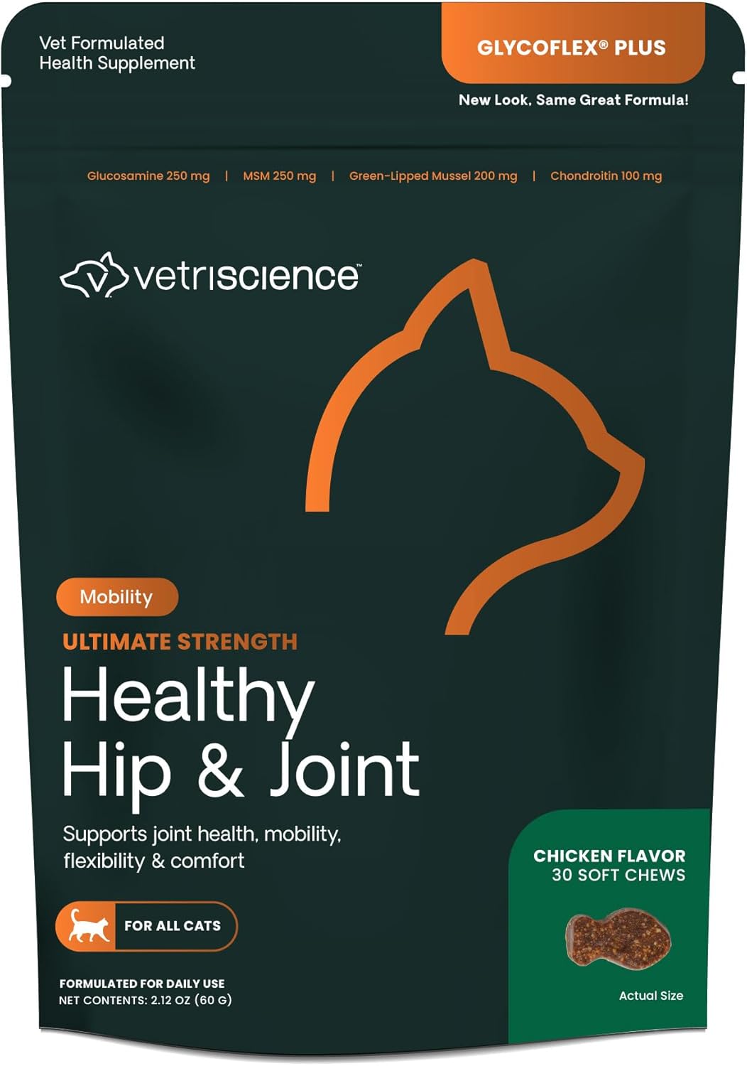 VetriScience Ultimate Strength Healthy Hip & Joint Chews Cats Chicken Flavor 30 Masticables