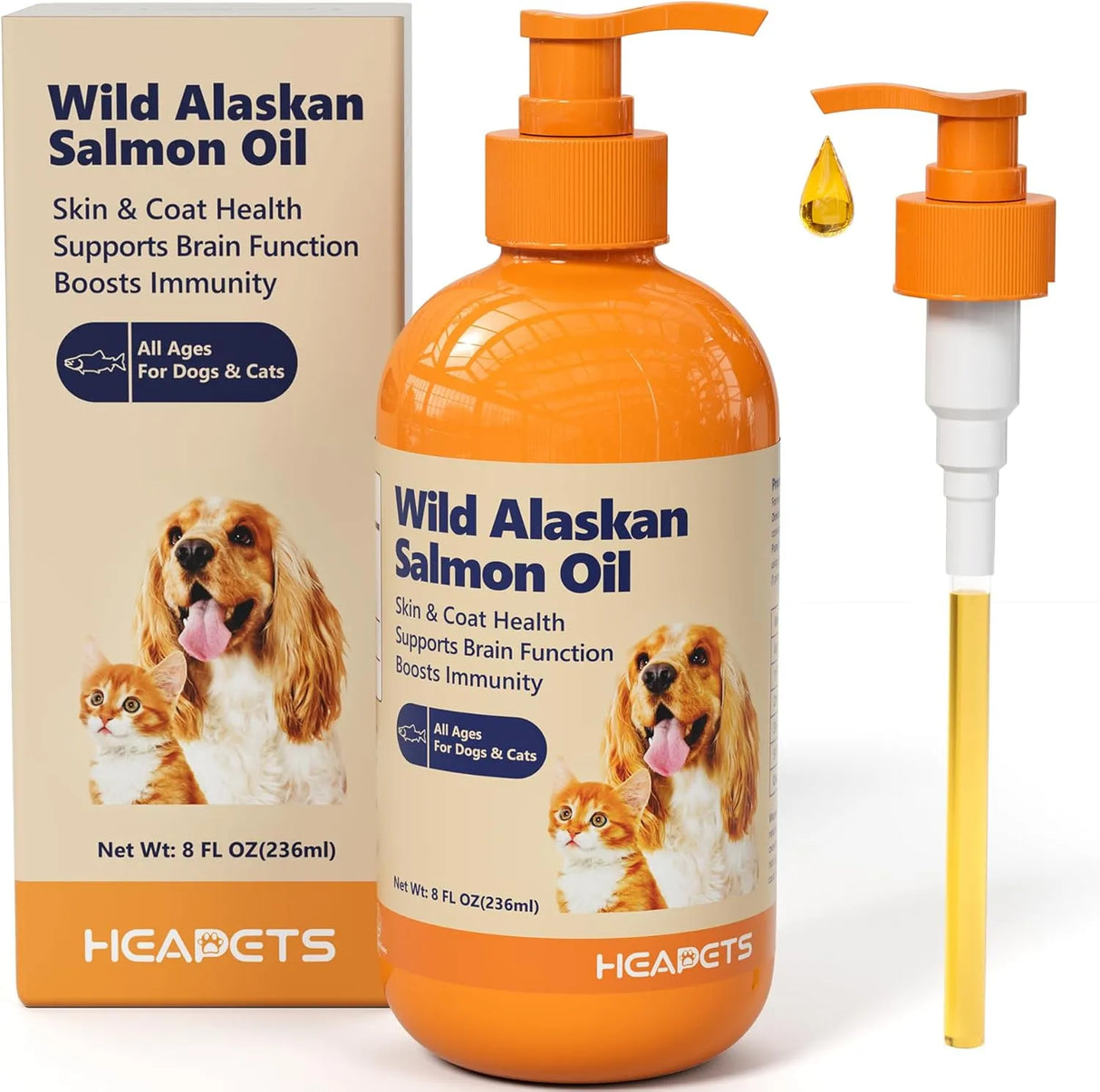 HEAPETS - HEAPETS Wild Alaskan Salmon Oil for Dogs & Cats 8 Fl.Oz. - The Red Vitamin MX - Aceite De Pescado Para Perros - {{ shop.shopifyCountryName }}