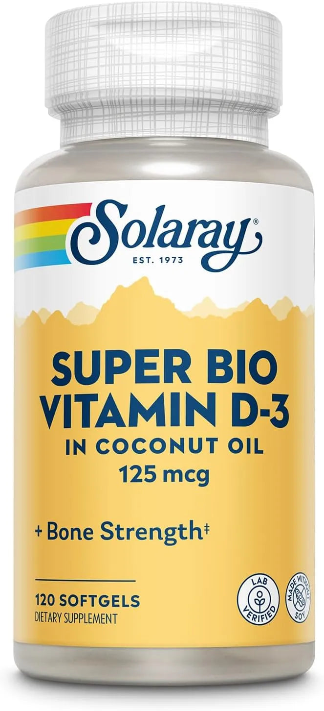 SOLARAY - Solaray Super Bio Vitamin D3 in Coconut Oil 125mcg 120 Capsulas Blandas - The Red Vitamin MX - Suplementos Alimenticios - {{ shop.shopifyCountryName }}