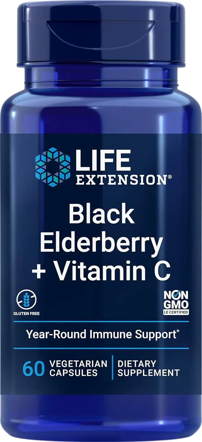LIFE EXTENSION - Life Extension Black Elderberry + Vitamin C 60 Capsulas - The Red Vitamin MX - Suplementos Alimenticios - {{ shop.shopifyCountryName }}