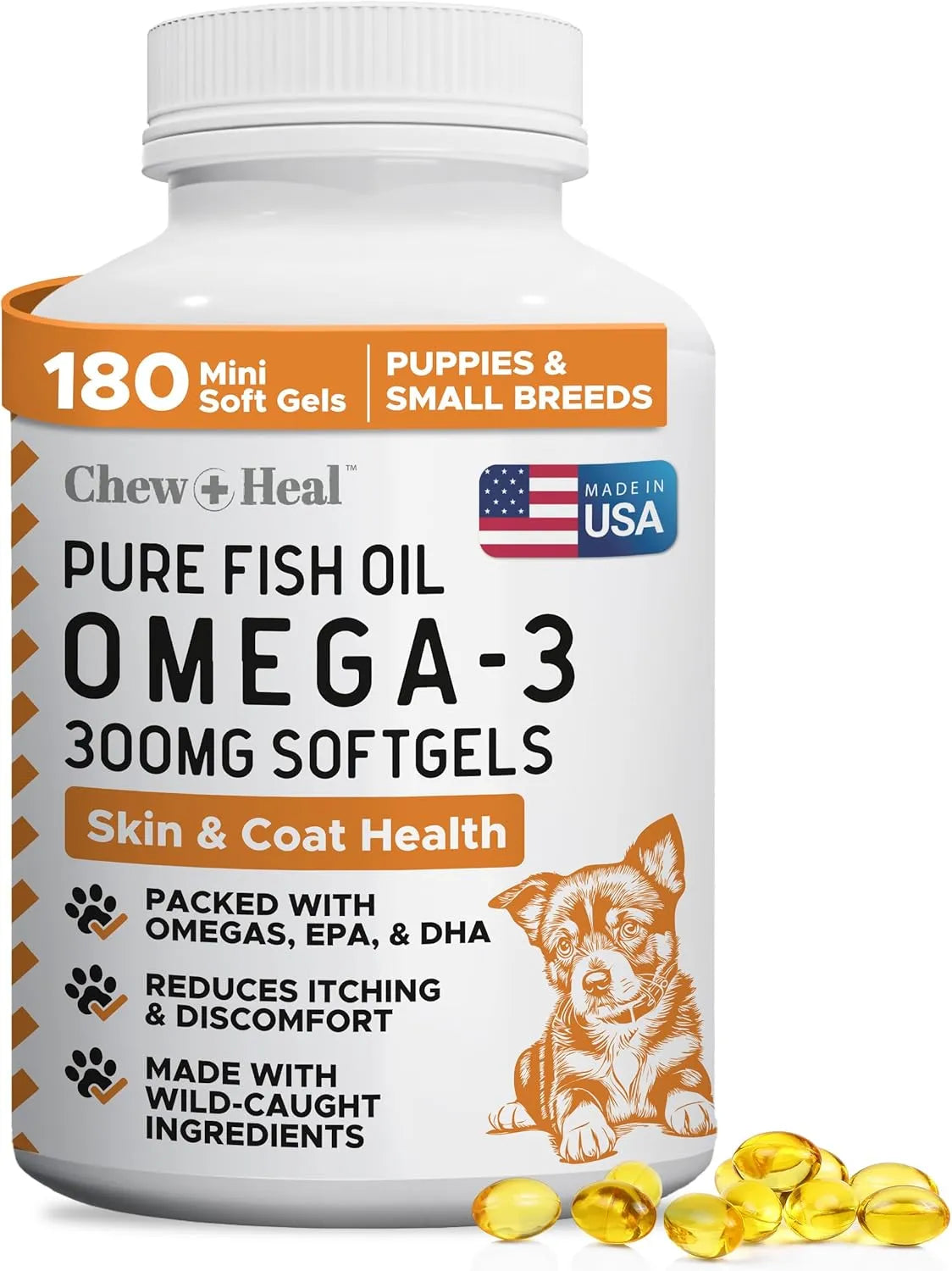 CHEW + HEAL - Chew + Heal Labs Wild Caught Omega 3 Fish Oil for Puppy & Small Breed 180 Capsulas Blandas - The Red Vitamin MX - Aceite De Pescado Para Perros - {{ shop.shopifyCountryName }}