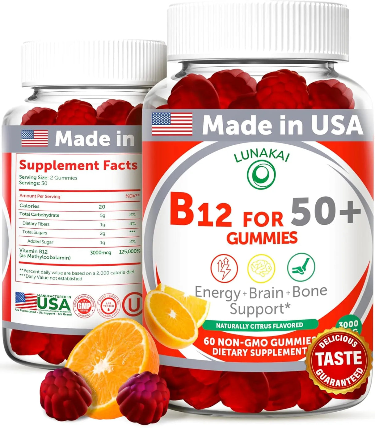 LUNAKAI - Lunakai Vitamin B12 Gummies for Adults 50+ 60 Gomitas - The Red Vitamin MX - Suplementos Alimenticios - {{ shop.shopifyCountryName }}