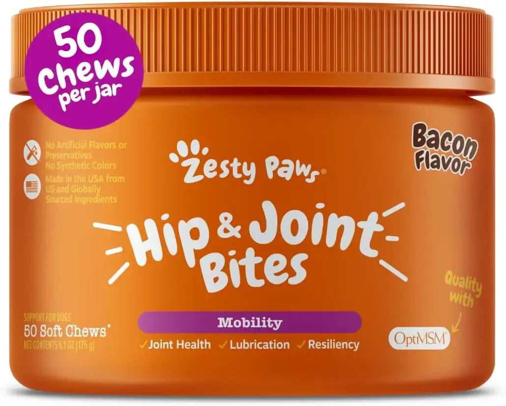 ZESTY PAWS - Zesty Paws Hip and Joint for Dogs Bacon 50 Masticables - The Red Vitamin MX - Cuidado De Cadera Y Articulaciones Para Perros - {{ shop.shopifyCountryName }}