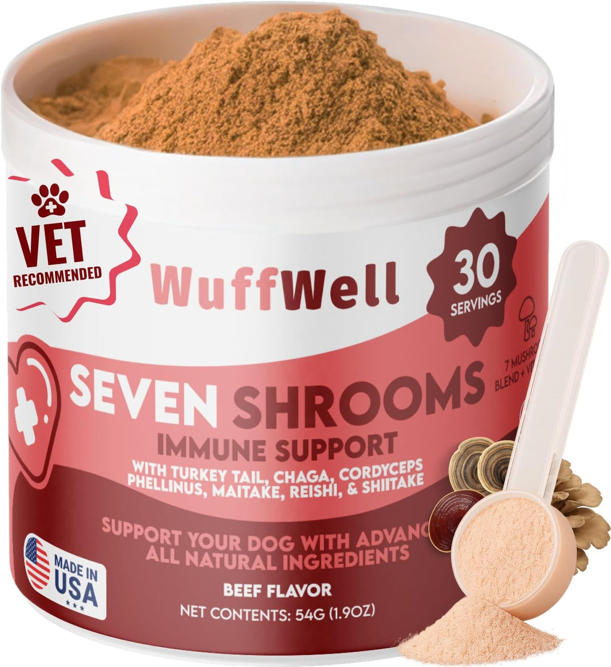 WUFFWELL - WuffWell Seven Mushrooms Powder with Vitamin C 30 Servicios 54Gr. - The Red Vitamin MX - Suplementos Herbales Para Perros - {{ shop.shopifyCountryName }}