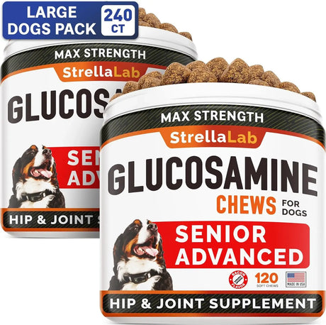 STRELLALAB - STRELLALAB Senior Advanced Glucosamine Chondroitin Joint for Dogs Bacon Flavor 120 Masticables 2 Pack - The Red Vitamin MX - Cuidado De Cadera Y Articulaciones Para Perros - {{ shop.shopifyCountryName }}