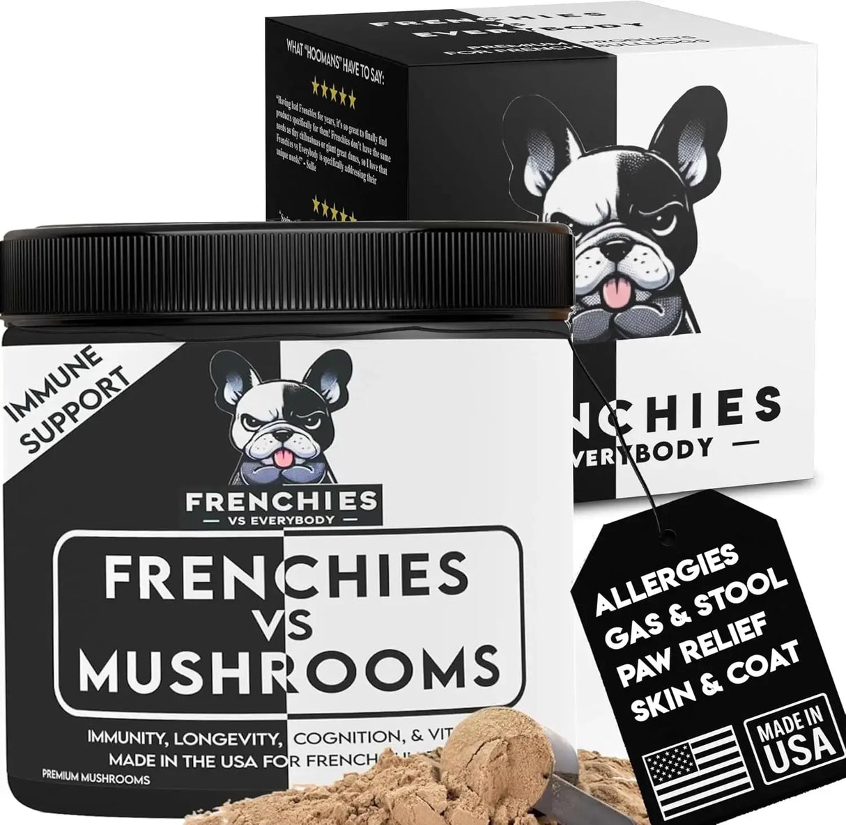 FRENCH VS EVERYBODY - Frenchies vs Everybody French Bulldog Optimized Mushroom Supplement for Dogs 75Gr. - The Red Vitamin MX - Suplementos Herbales Para Perros - {{ shop.shopifyCountryName }}